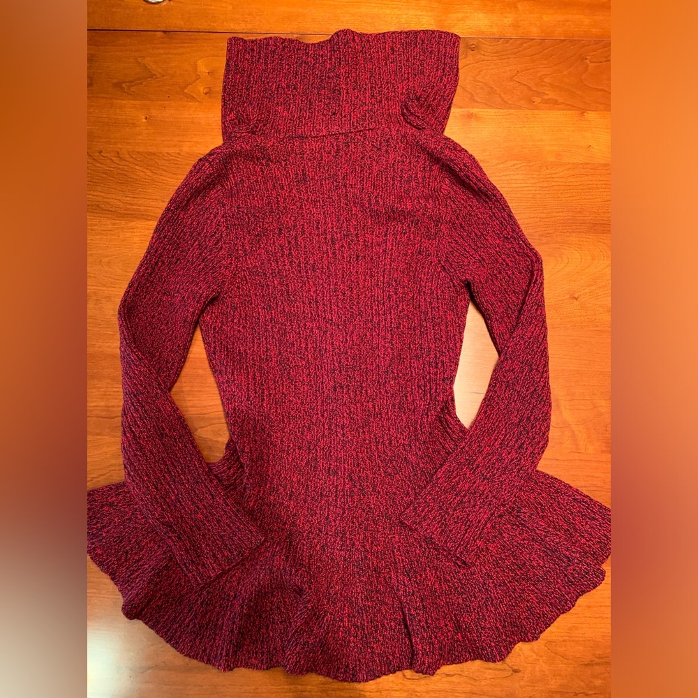 Alexander McQueen peplum marled soft Red Wool Cardigan sweater - Picture 3 of 13